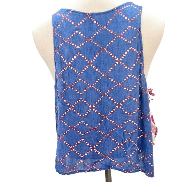 Free People Womens XS Ivory Blue Red Side Tie Tank Top Patriotic - Picture 4 of 10